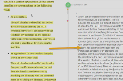 Within Diigo, drag highlights to an outliner