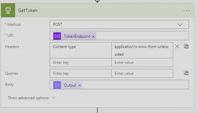 Example HTTP action to retrieve access token from Azure AD